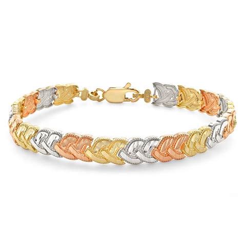 14k Solid Tri Color Gold Women's Diamond Cut Bracelet