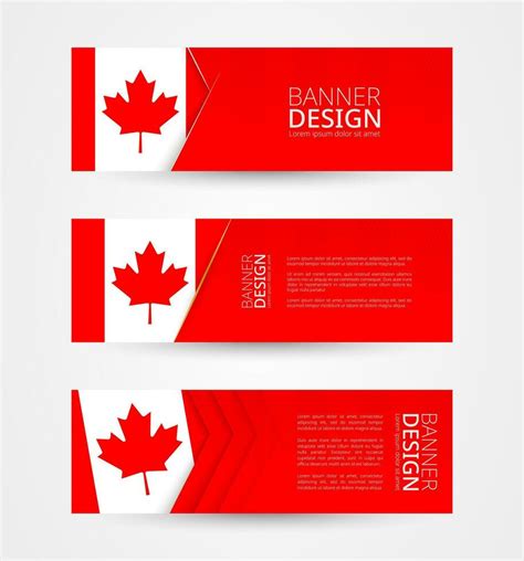 Set of three horizontal banners with flag of Canada. Web banner design template in color of ...