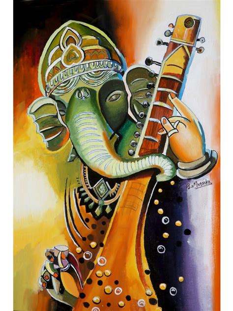 Musical Ganesha Acrylic Painting on Canvas | Bhavya Murarka | Exotic ...