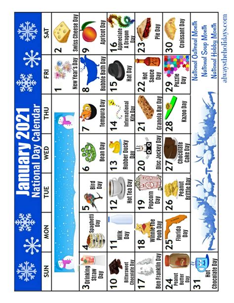 January Printable National Day Calendar 2021 - Free Planning Calendars