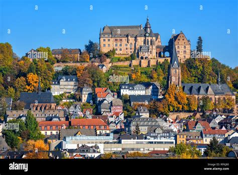 Marburg an der Lahn historical Old Town with castle Landgrafenschloss ...