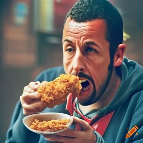Humorous image of adam sandler enjoying chicken tenders on Craiyon