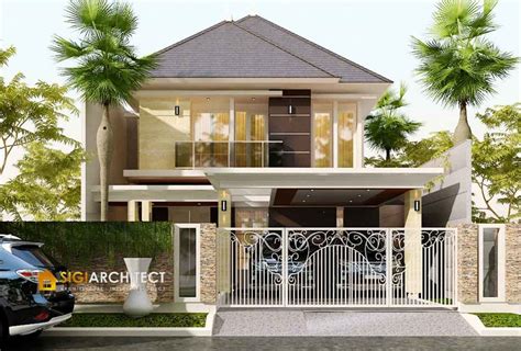 Desain Rumah Minimalis Tropis 2 Lantai LB 300 M2, Modern Facade