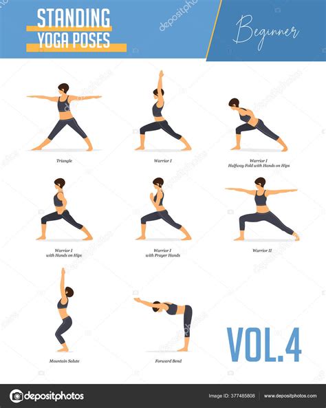 Set Yoga Poses Concept Balancing Standing Poses Flat Design Style Stock ...