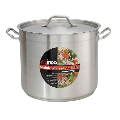 Winco SST-20 20 qt Stainless Steel Stock Pot w/ Cover - Induction Ready