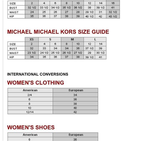 Michael Kors Other | Sizing Chart | Poshmark