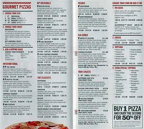 Menu at Boston Pizza pizzeria, Ottawa, 135 Roland Michener Dr