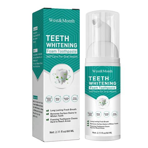 West&Month 60ml Whitening Foam Toothpaste Tooth Mousse 360-Degree Care ...