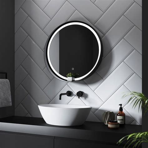 Arezzo Matt Black 600mm Round Colour Changing LED Illuminated Bathroom ...