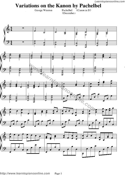 George Winston - Variations on Canon(Pachelbel-Canon in D) Free Piano Sheet Music | Learn How To ...