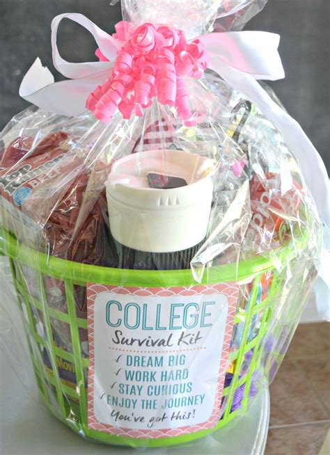 Dollar Tree DIY College Survival Kit with the printable is cellophane wrapped | Diy graduation ...