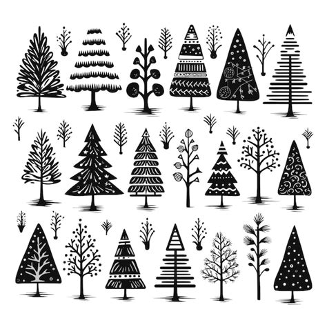 Premium Photo | Black doodle Christmas symbols clip art on white background