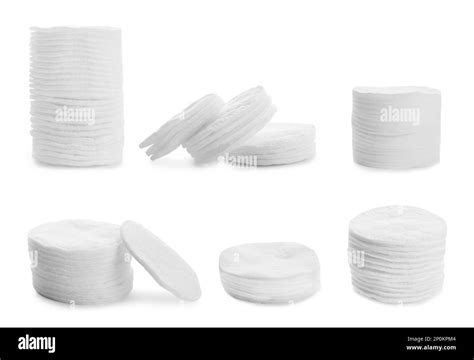 Set with soft cotton pads on white background Stock Photo - Alamy