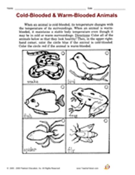 Cold-Blooded & Warm-Blooded Animals Printable (2nd - 3rd Grade) - TeacherVision