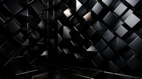 Black Geometric Pattern Is Portrayed In A Dark Room Background, 3d ...