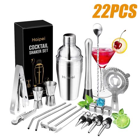 22Pcs Cocktail Shaker Bartender Tool Set, Professional Shaker Mixer Making Kit Stainless Steel ...