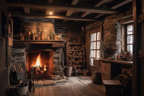 Premium AI Image | Rustic cottage with cozy fireplace and vintage decor ...