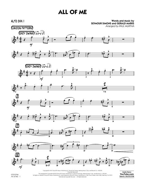 All of Me - Alto Sax 1 by Paul Murtha Sheet Music for Jazz Ensemble at ...