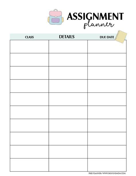 FREE Assignment Planner for Kids and Teens: Fun and Cute!