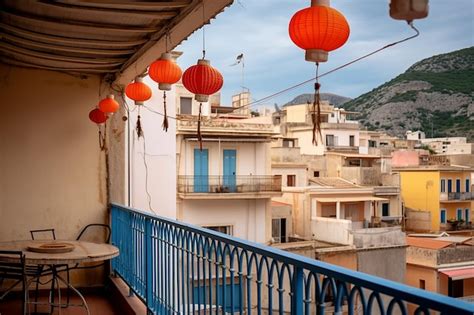 Premium AI Image | Mediterranean Houses Balcony Scenic Shot