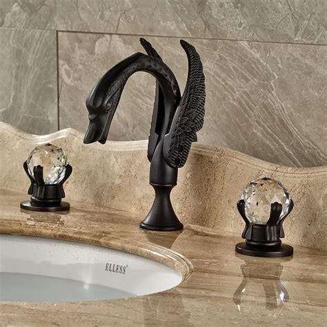 Oil Rubbed Bronze Bathroom Sink/Tub Faucet With 2 Crystal Handles Deck ...