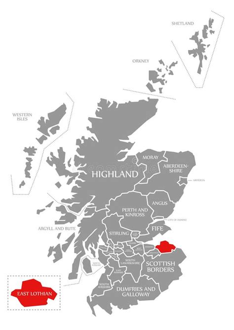 East Lothian Red Highlighted in Map of Scotland UK Stock Illustration ...