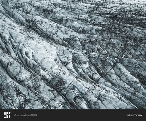 Aerial view of glacier in iceland. stock photo - OFFSET