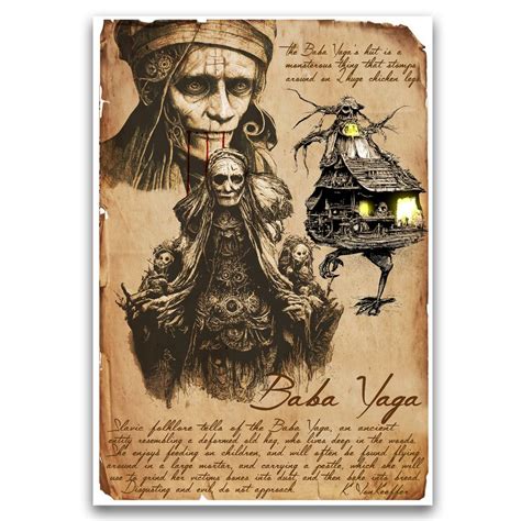 Baba Yaga, slavic folklore witch art, bestiary journal art, monsters and folklore Magical ...