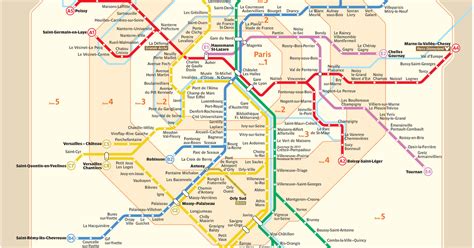 Mapa y plano de tren urbano (rer,transilien) de París : estaciones y lineas