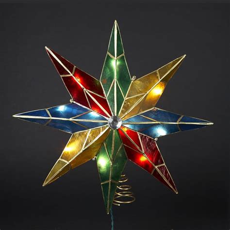 14 Inch Lighted 8-Point Capiz Multicolor Star Christmas Tree Topper ...