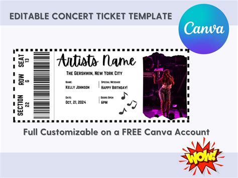 Editable Concert Ticket Template, DIY Event Ticket, Custom Concert ...