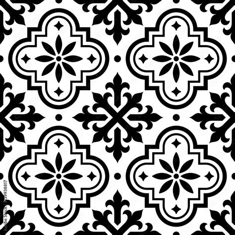 Spanish tile pattern, Moroccan tiles design, seamless black and white ...