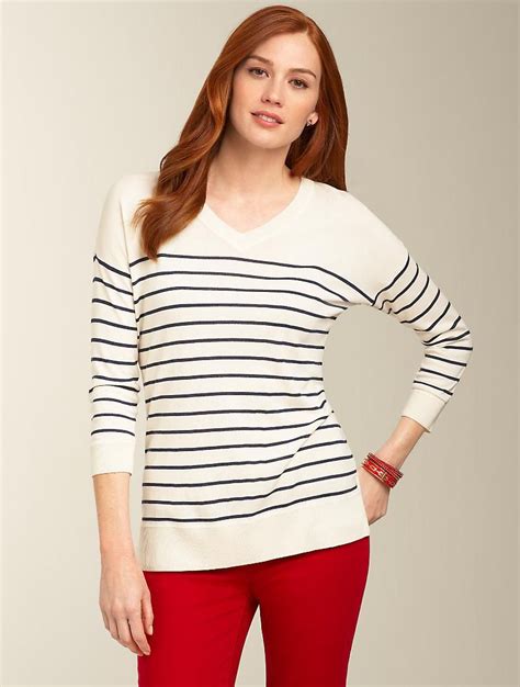 Talbots - Striped Shirttail-Hem Sweater | | Misses Hem Sweater, Talbots, Striped Top, Plus Size ...