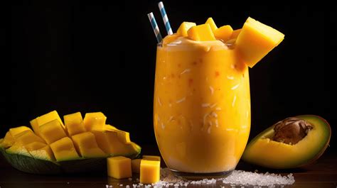 Tropical Mango Smoothie with mango chunks and a coconut garnish