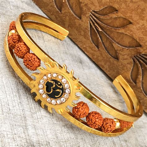 Auspicious Gold OM Rudraksh Rakhi Bracelet for Bhai | Buy Online Bracelet Rakhi