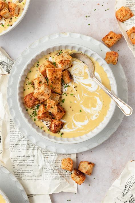 Creamy Potato Leek Soup with Homemade Croutons ~ Barley & Sage