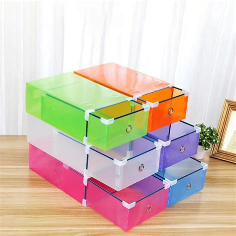 6 Colors Plastic Shoe Storage Box Case Drawer Candy Color Organizer Save Space Shoe Box 310*200 ...
