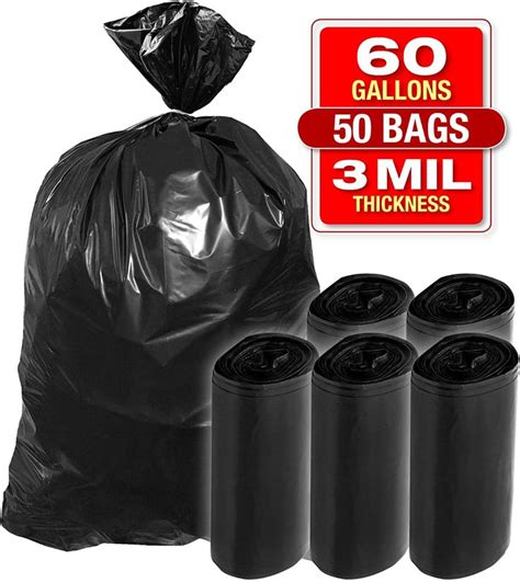 3 Mil 60 Gallon Contractor Trash Bags - 38"Wx58"H Heavy Duty Black Bags for Garbage and Storage ...