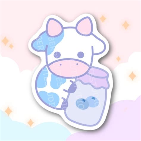 Blueberry Cow Sticker: Kawaii Stickers Planner Stickers - Etsy