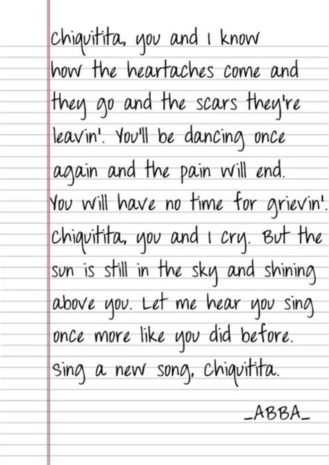 ABBA-Chiquitita Mamma Mia, Song Quotes, Words Quotes, Best Quotes, Sayings, Music Quotes, Abba ...