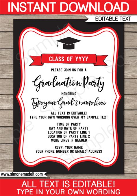 Graduation Party Invitations Template | Printable Graduation Invite