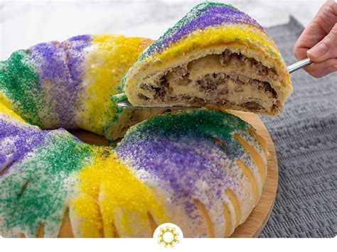 Mardi Gras King Cake with Cream Cheese and Pecan Filling