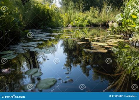 Close-up of Freshwater Habitat and Ecosystem, with Reflections and Plants Visible Stock Image ...