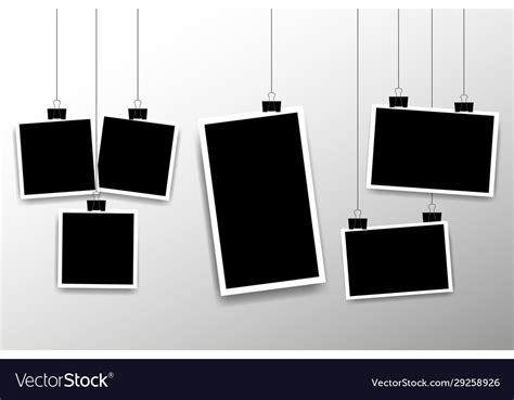 Blank photo frame set hanging on a clip retro Vector Image