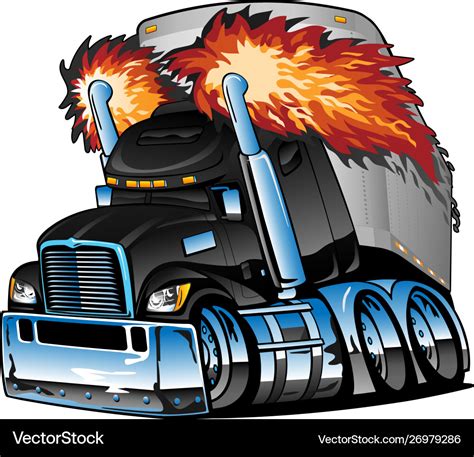 Semi truck tractor trailer big rig cartoon Vector Image