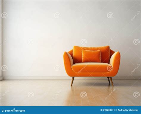 Cute Orange Velvet Loveseat Sofa or Snuggle Chair in Empty Room. Interior Design of Modern ...