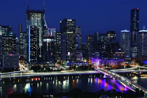 View of Brisbane at night from South Bank : brisbane