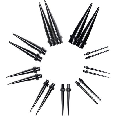 Black Acrylic Taper Plug Kit - 32 Piece 14 to 00 Gauge Ear Stretchers