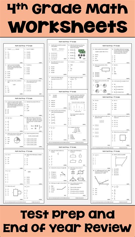 4th Grade End Of Year Math Review Worksheets