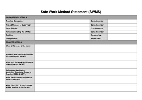 Safe Work Method Statement Template Free Download - Printable Templates